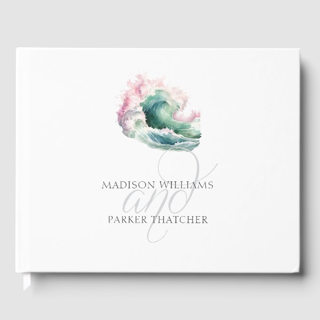 Simple Elegant Beach Wedding Wave Guest Book (Front)
