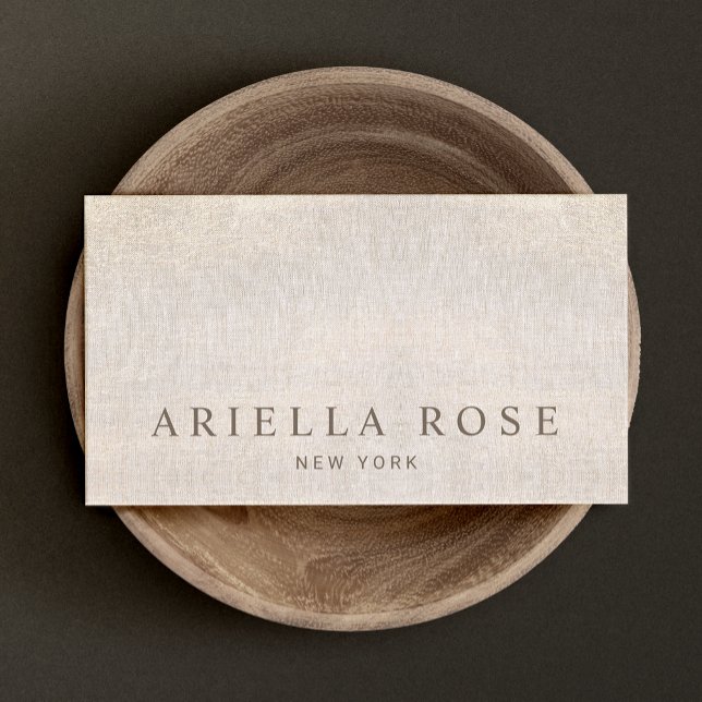 Simple Elegant Beige Champagne Linen Professional Business Card (Creator Uploaded)
