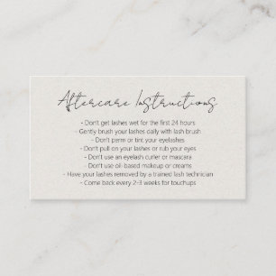 Simple Elegant Beige Modern Lashes Aftercare Business Card