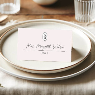 Simple elegant beige, modern monogram wedding place card