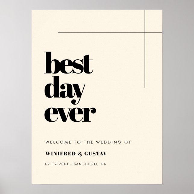 Simple elegant Best Day Ever Wedding Welcome Poster (Front)