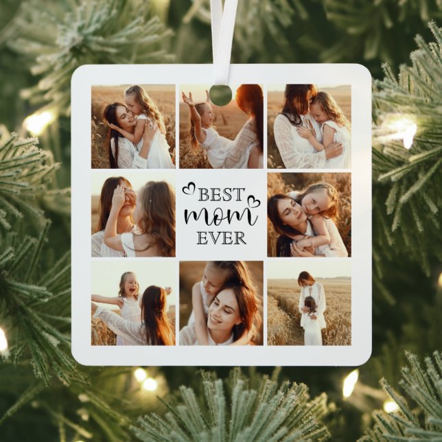 Simple Elegant Best Mum Ever Cute Photo Collage Metal Tree Decoration (Insitu)