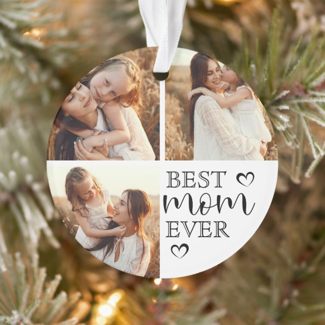 Simple Elegant Best Mum Ever Cute Photo Collage Ornament (Tree)