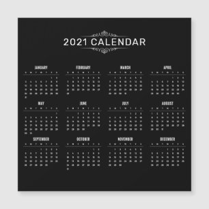 Simple & Elegant Black 2021 Calendar Magnetic Card