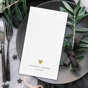 Simple Elegant Black And Gold Heart Wedding Napkin