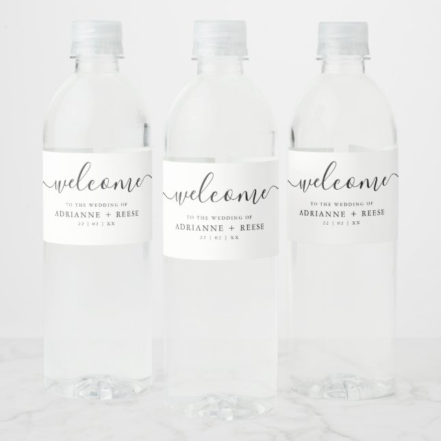 Simple Elegant Black and Wedding Water Bottle Labe Water Bottle Label (Bottles)