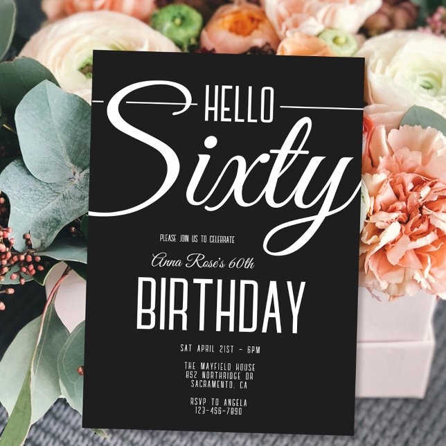 Simple Elegant Black and White 60th Birthday  Invitation (Creator Uploaded)