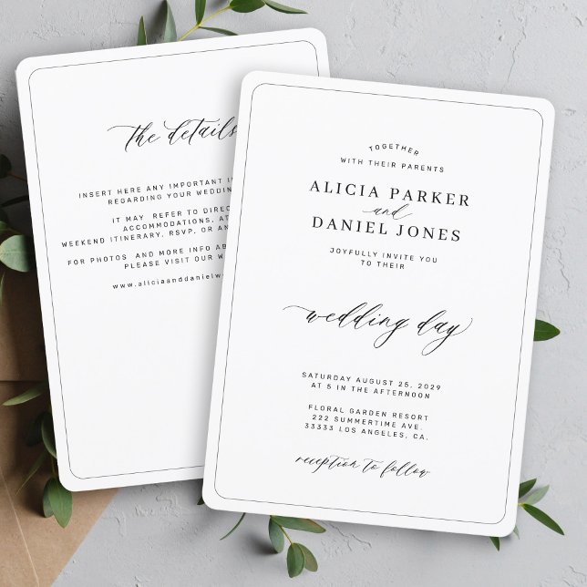 Simple elegant black and white all in one wedding  invitation (Creator Uploaded)