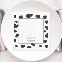 Simple Elegant Black and White Cow Print Birthday