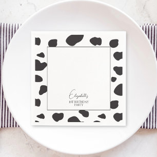Simple Elegant Black and White Cow Print Birthday Napkin