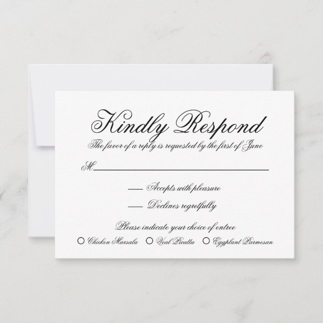 Simple Elegant Black and White Formal Wedding RSVP Card (Front)