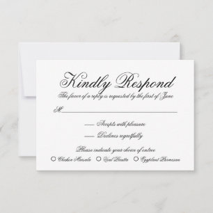 Simple Elegant Black and White Formal Wedding RSVP Card