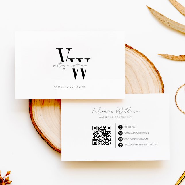 Simple Elegant Black and White Initials  Business Card (Creator Uploaded)