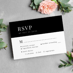 Simple elegant black and white meal choice wedding RSVP card