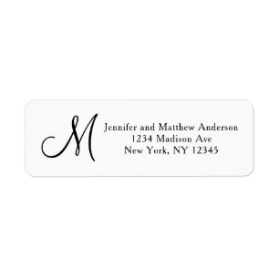 Simple Elegant Black and White Monogram Address Return Address Label