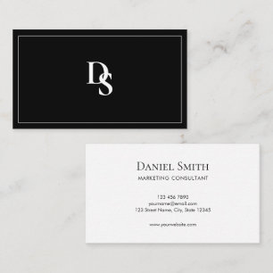 Simple Elegant Black and White Monogram Initial Business Card