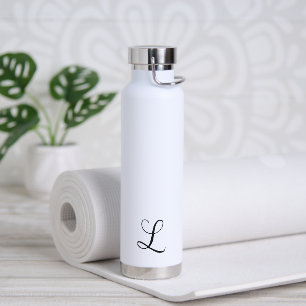 Simple Elegant Black and White Monogram Modern Water Bottle