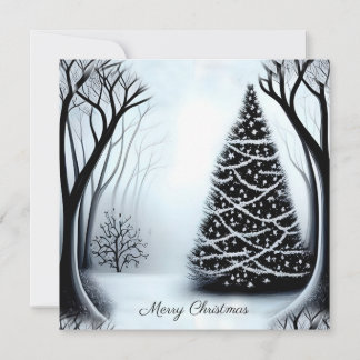 Simple Elegant Black and White One Photo Christmas Card
