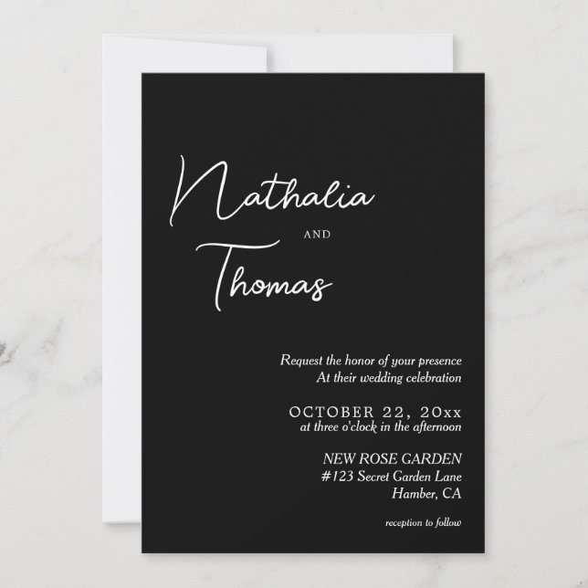 Simple Elegant Black and White Photo Wedding Invitation (Front)