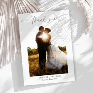 Simple Elegant black and white photo wedding Thank You Card