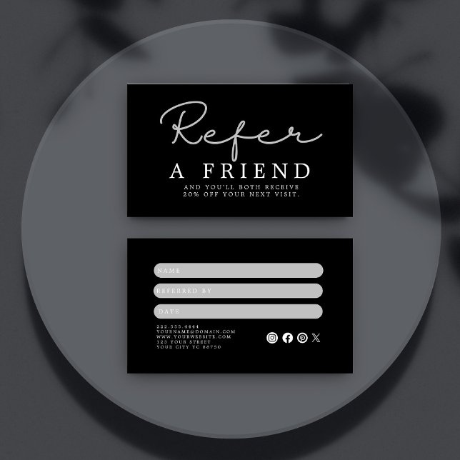 Simple Elegant Black and White Referral Card (Creator Uploaded)