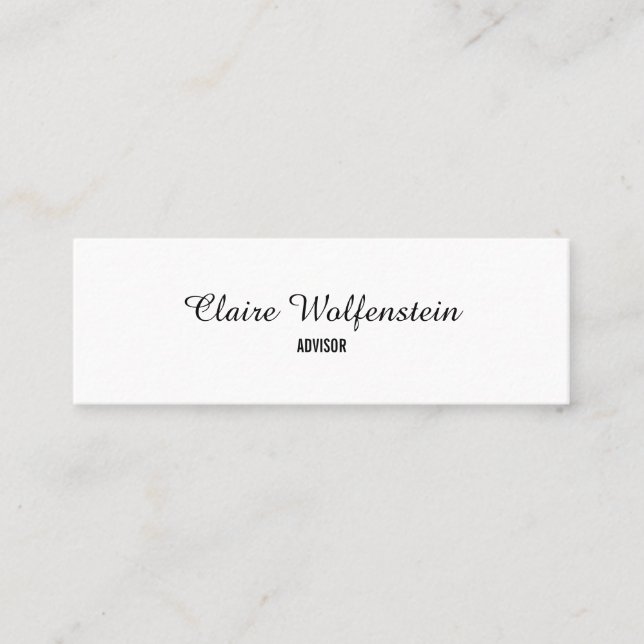 Simple Elegant Black and White Script Professional Mini Business Card (Front)