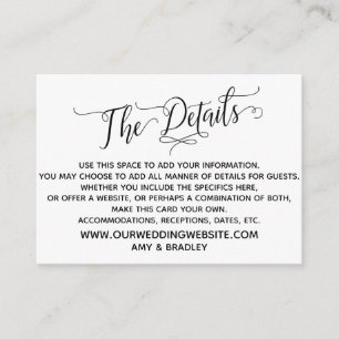Simple, Elegant Black and White "The Details" Enclosure Card