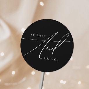 Simple Elegant Black and White Wedding Classic Round Sticker