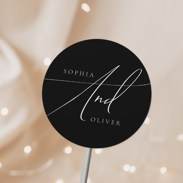 Simple Elegant Black and White Wedding Classic Round Sticker (Creator Uploaded)