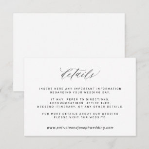 Simple elegant black and white wedding details enclosure card