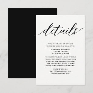 Simple Elegant Black and White Wedding Details Enclosure Card