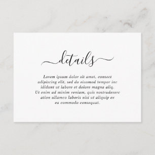 Simple Elegant Black and White Wedding Details Enclosure Card