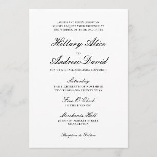 Simple Elegant Black and White Wedding Invitation