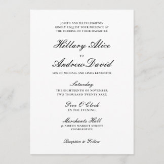 Simple Elegant Black and White Wedding Invitation
