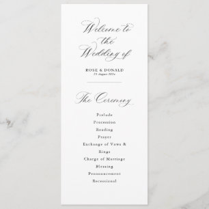 Simple elegant black and white wedding program