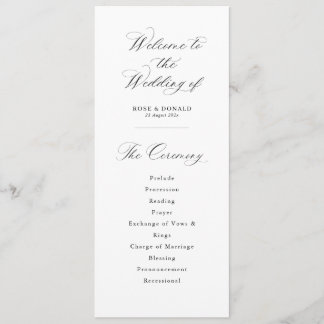 Simple elegant black and white wedding program