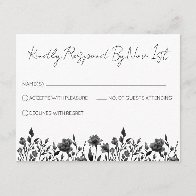 Simple Elegant Black and White Wedding RSVP Enclosure Card (Front)