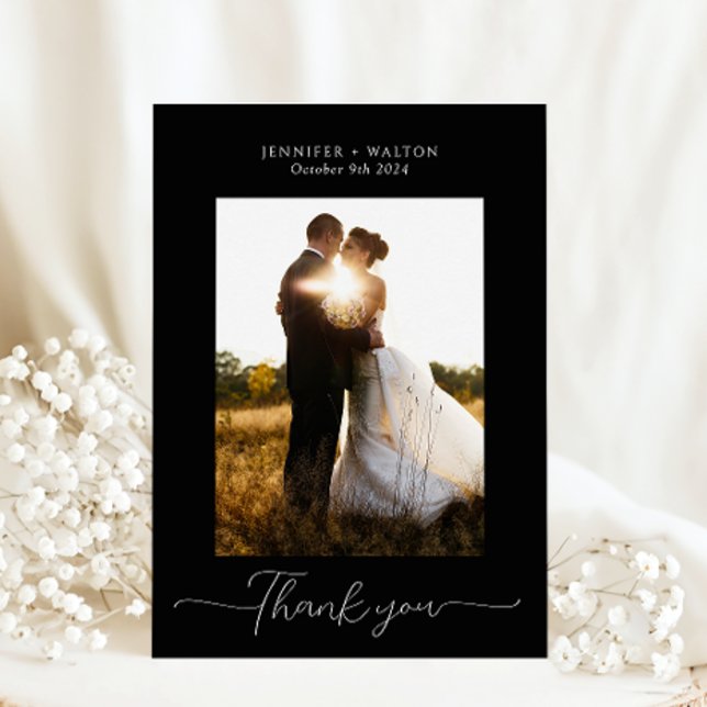 Simple Elegant black and white wedding Thank You Card (Creator Uploaded)