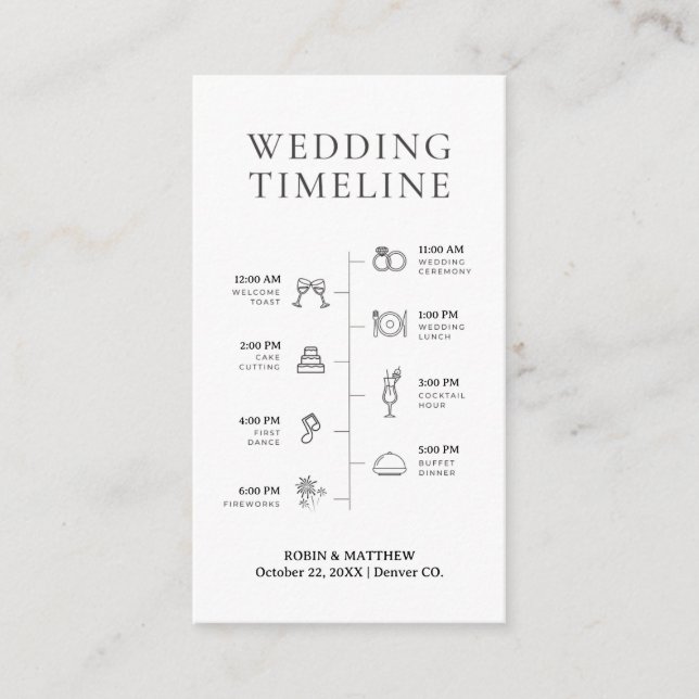 Simple Elegant Black and White Wedding Timeline  Enclosure Card (Front)