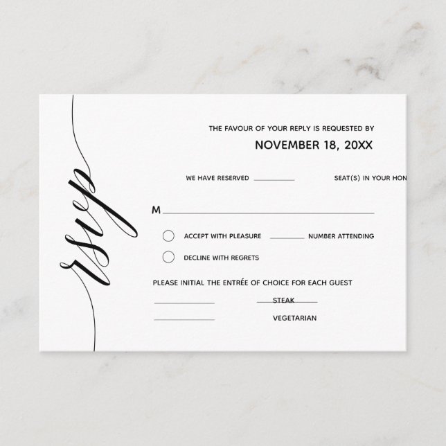 Simple Elegant Black Calligraphy, Wedding RSVP Enclosure Card (Front)