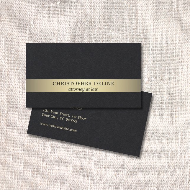 Simple Elegant Black Faux Gold Stripe Attorney Business Card (Creator Uploaded)