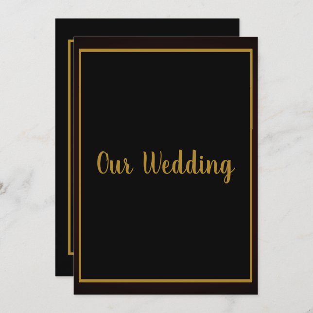 Simple & Elegant Black Gold Border Wedding Invitation (Front/Back)