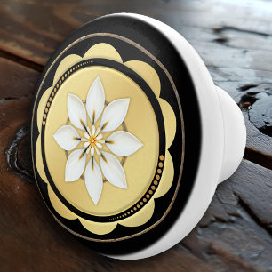 Simple Elegant Black Gold Floral Ceramic Knob