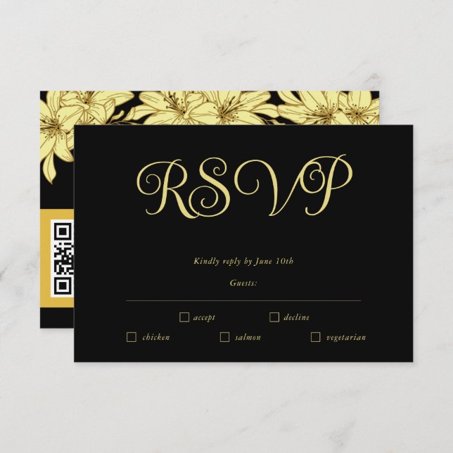Simple Elegant Black & Gold RSVP Card (Front/Back)