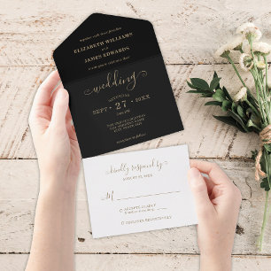 Simple Elegant Black Gold Wedding All In One Invitation