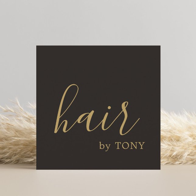 Simple Elegant Black Golden Hair Stylist Square Business Card (Creator Uploaded)