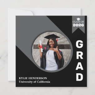 Simple Elegant Black Graduation Photo Invitation