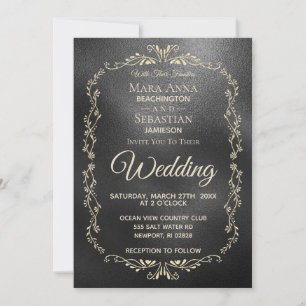 *~* Simple Elegant Black Iridescent Gold Wedding Invitation