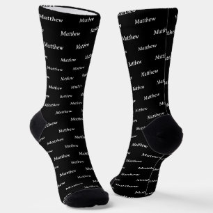 Simple Elegant Black Men's Personalised Name Socks
