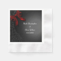 Simple Elegant Black Minimalist Red Bow Napkins